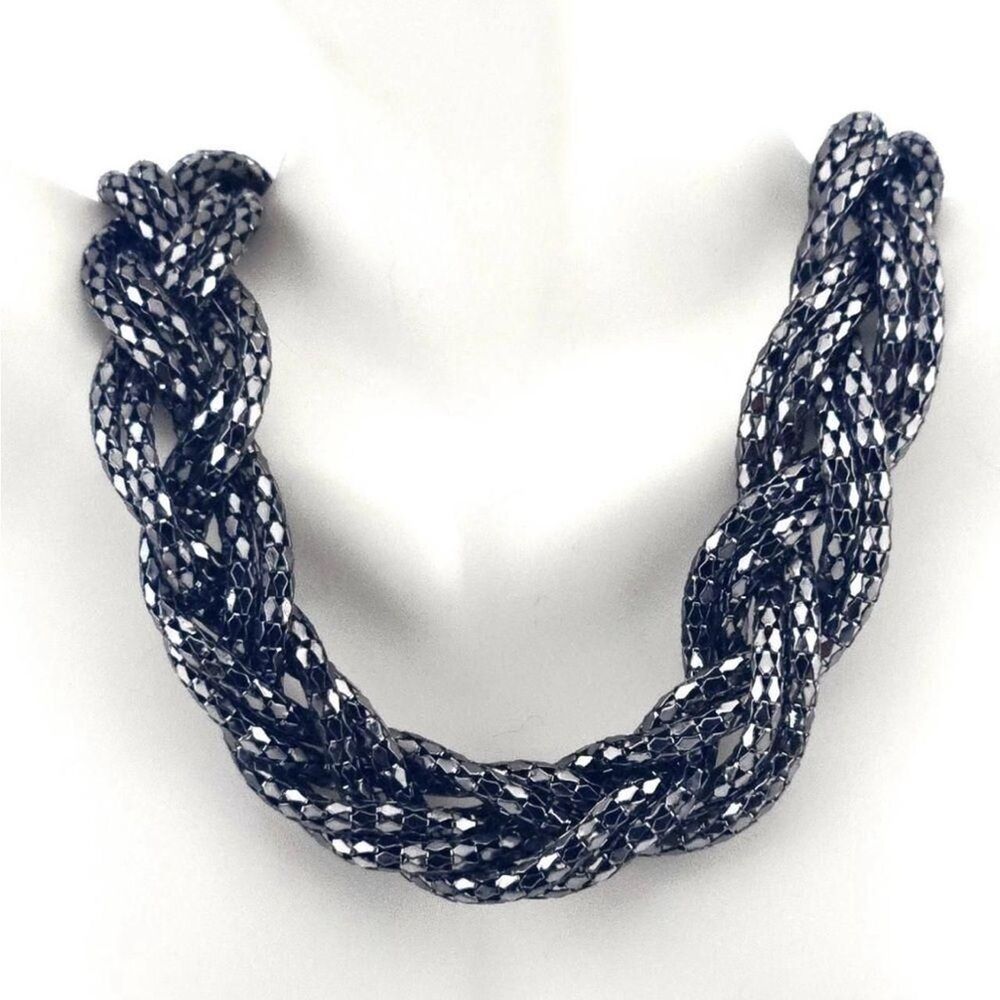 Express braided mesh chain necklace in a gunmetal tone
